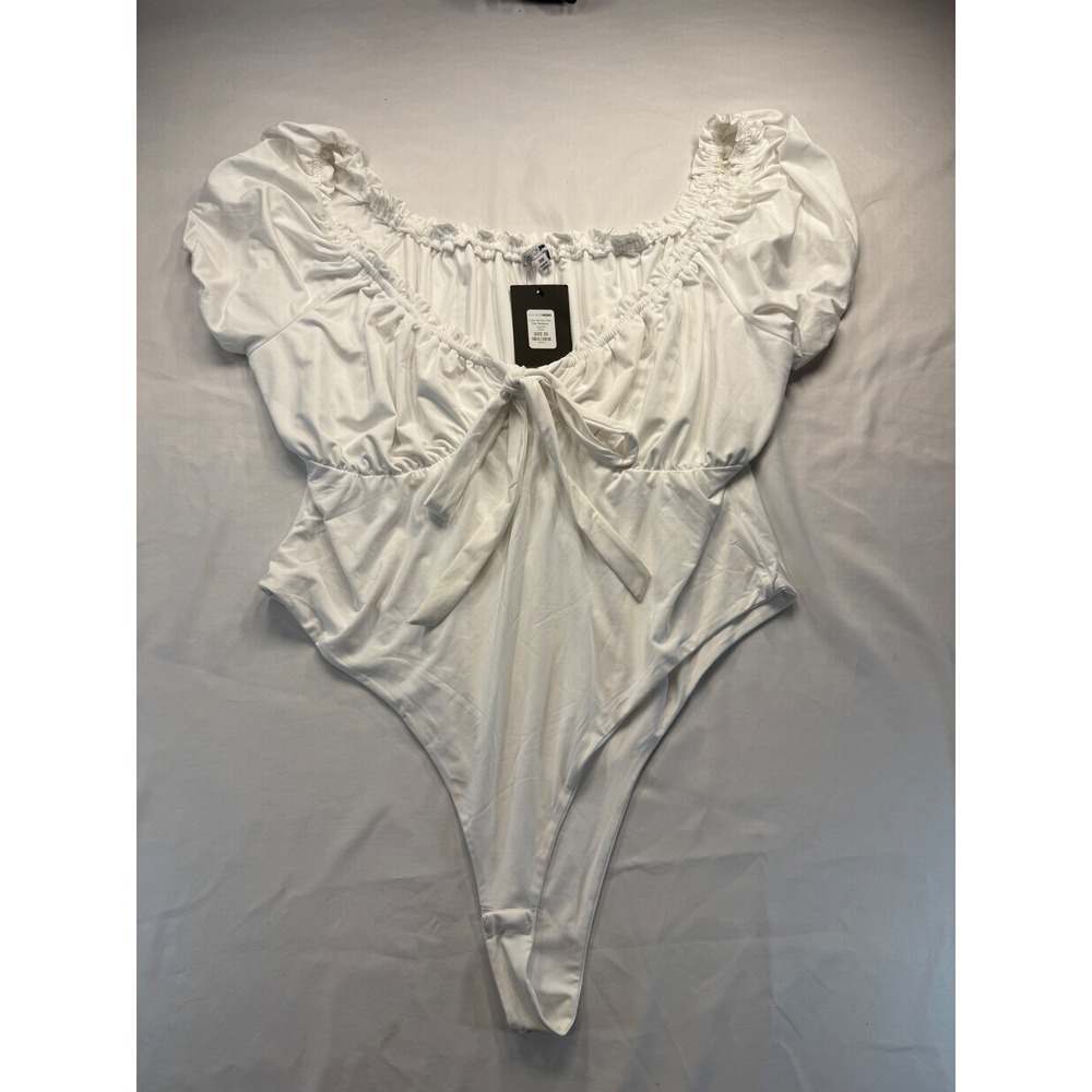 Fashion Nova Love Me For The Day Bodysuit White Puff Sleeve 3X JH24470 NWT